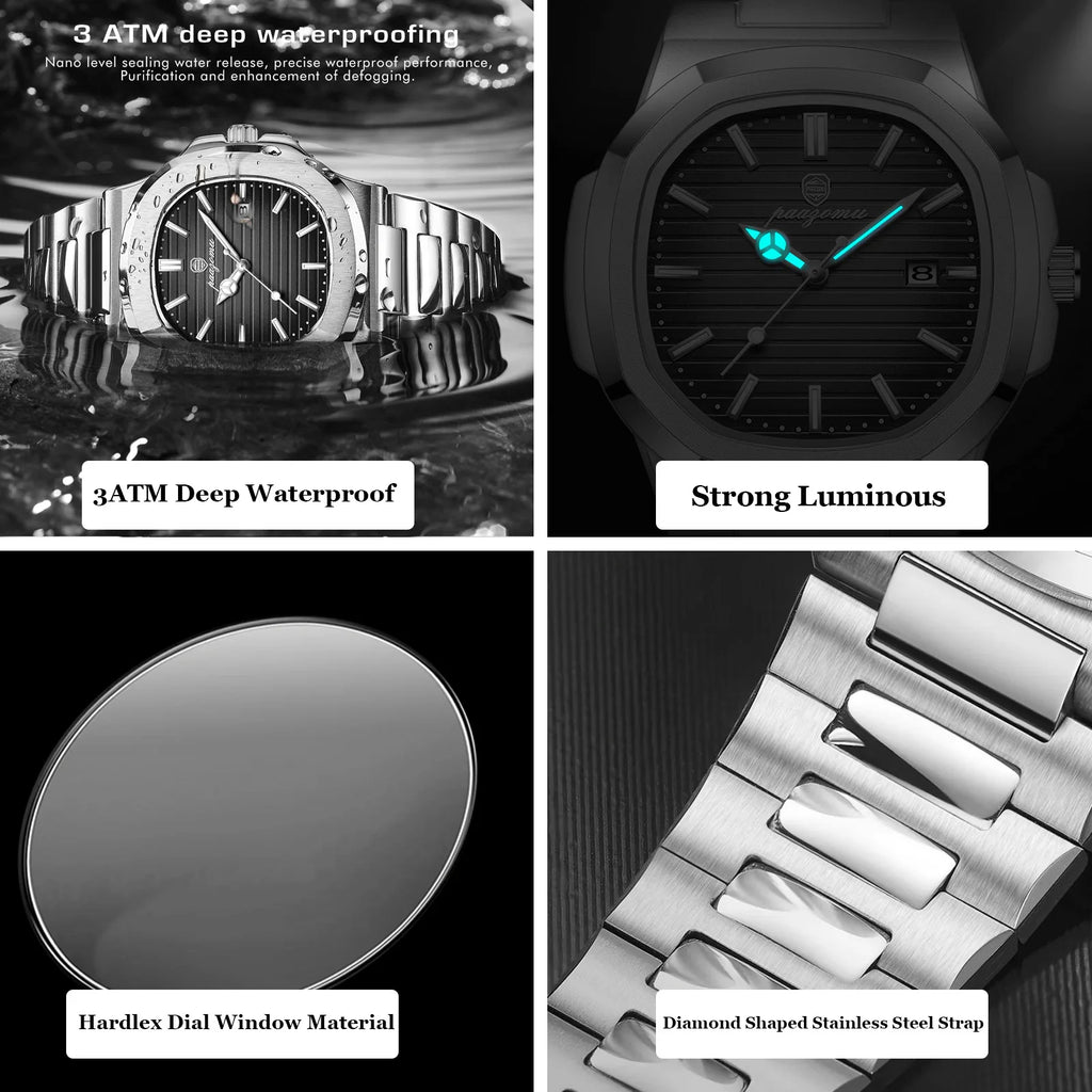 PAAZOMU Men's Stainless Steel Waterproof Chronograph Watch