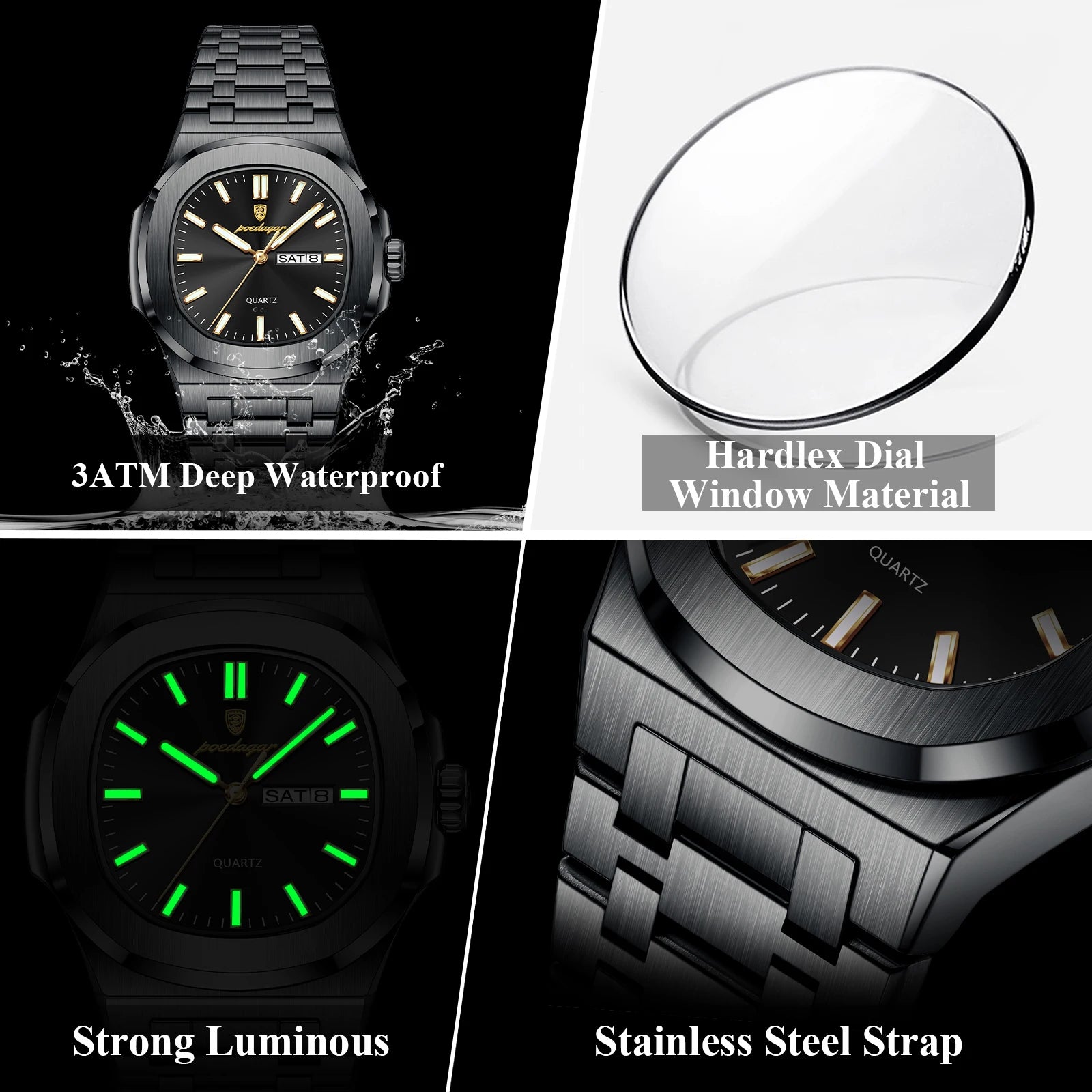 Men's Watch POEDAGAR 853 Stainless Steel Water Resistant